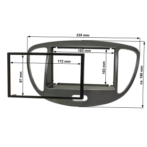 Double DIN Radio Bezel Set compatible with Hyundai i10 2008-2013 dark silver with installation kit
