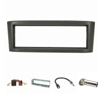 Radio bezel set compatible with Smart Roadster Coupe (452) Bj.2003-2005 anthracite with radio adapter ISO Raku2 antenna adapter ISO installation slot