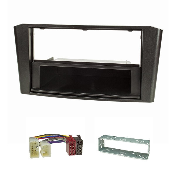 Radio bezel set compatible with Toyota Avensis T25 Bj.2003-2009 black with radio adapter ISO installation slot