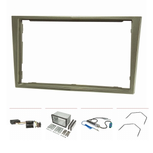 Double DIN Radio Bezel Set compatible with Opel Antara Astra H Zafira B Corsa D Tigra by means of silver Can-Bus Quadlock ISO Fakra Antenna Adapter DIN Release Bracket