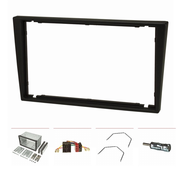 Double DIN radio cover set compatible with Opel Corsa C Combo Omega B Vectra C Meriva black with installation kit radio adapter ISO antenna adapter ISO DIN release bracket