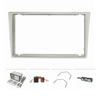 Double DIN radio cover set compatible with Opel Corsa C Combo Omega B Vectra C Meriva matt-chrome with installation kit radio adapter ISO antenna adapter ISO DIN release bracket