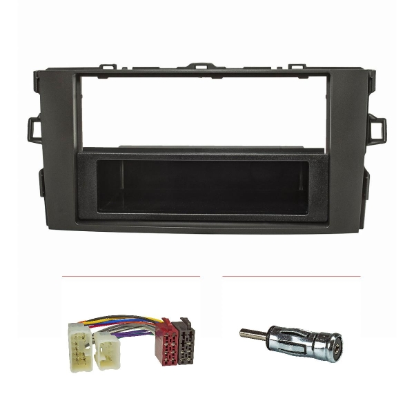 Radio bezel set compatible with Toyota Auris E150 black with radio adapter ISO antenna adapter ISO DIN
