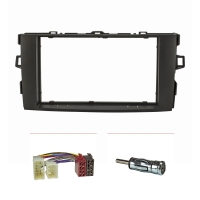 Double DIN Radio Bezel Set compatible with Toyota Auris E150 My.2007-2012 black with Radio Adapter ISO Antenna Adapter ISO DIN