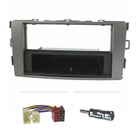 Radioblende Set kompatibel mit Toyota Auris E150 silber mit Radioadapter ISO Antennenadapter ISO DIN