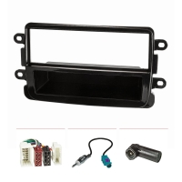 Radio cover set compatible with Dacia Lodgy Dokker Duster Sandero ab Bj.2012 Renault Captur ab Bj.2013 Piano lacquer black with radio adapter ISO Fakra antenna adapter DIN ISO