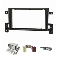 Double DIN radio cover set compatible with Suzuki Grand Vitara (Type JT) 2nd generation from 2005 black with installation kit radio adapter ISO antenna adapter ISO DIN