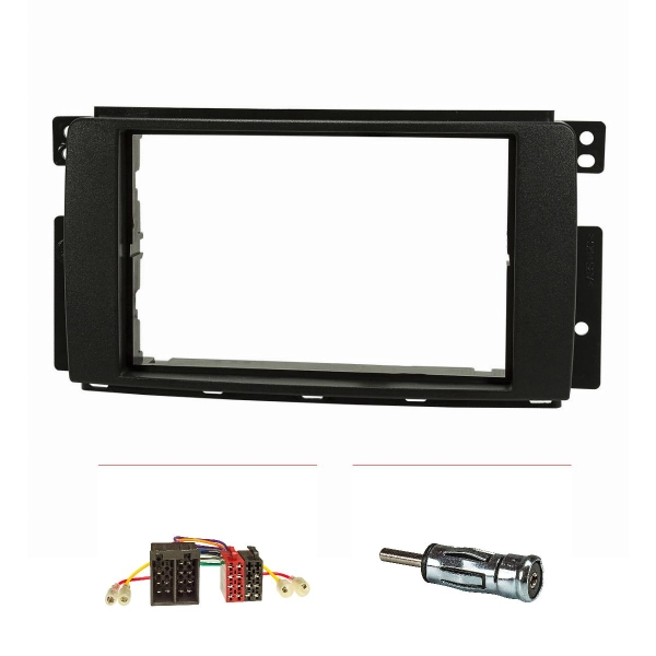 Double DIN radio cover set compatible with Smart fortwo 451 forfour 454 black with radio adapter ISO antenna adapter ISO DIN