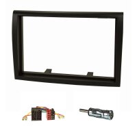 Double DIN radio bezel set compatible with Peugeot Boxer, black, with radio adapter ISO, antenna adapter ISO DIN