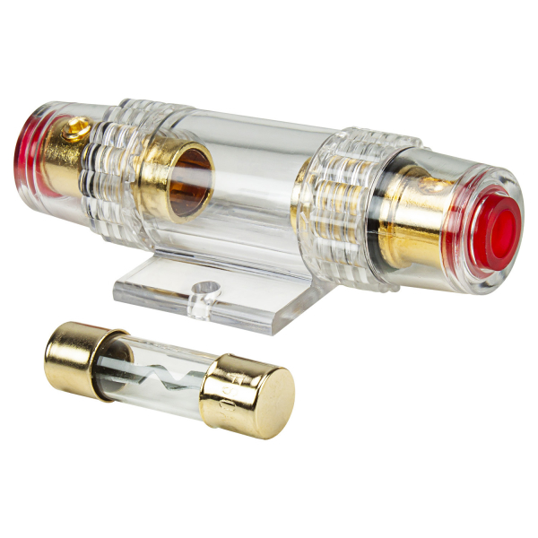 AGU Sicherungshalter transparent Kabel bis 25qmm, vergoldet, 50A Sicherung