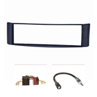 Radio bezel set compatible with Smart fortwo (450) Bj.1998-2007 blue with radio adapter ISO Raku2 antenna adapter DIN