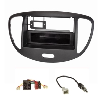 Double DIN 1DIN radio cover set compatible with Hyundai i10 My.2008-2013 black with radio adapter ISO GT5 antenna adapter DIN
