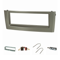 Radio cover set compatible with Fiat Grande Punto Typ 199 Bj.2005-2009 grey with metal slot radio adapter ISO antenna adapter ISO DIN release bracket