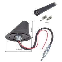 Roof Antenna 16V-Look AM/FM with 450cm Cable Amplifier DIN-Plug Anti Noise Rod 23cm
