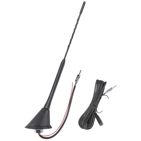 Roof antenna 16V-Look AM/FM with 450cm cable amplifier DIN plug Anti Noise rod 28cm