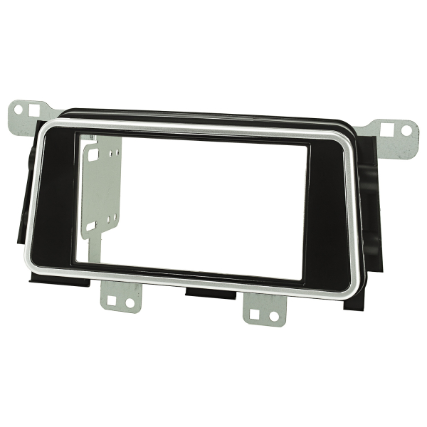 Double DIN radio bezel compatible with Nissan Micra K14 from 2017 piano lacquer black with silver