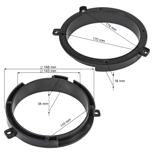 Speaker Rings Adapter Brackets compatible with Mercedes C-Class W202 Front Door for 165mm DIN Speakers