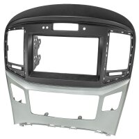 Double DIN radio bezel compatible with Hyundai H1 (TQ) vehicles with clock via OEM device from 2015 onwards, black/silver