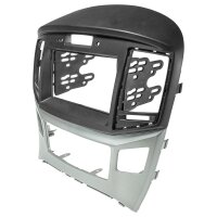 Double DIN radio bezel compatible with Hyundai H1 (TQ) vehicles with clock via OEM device from 2015 onwards, black/silver