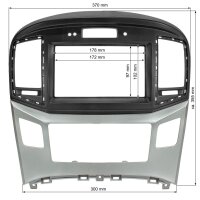 Double DIN radio bezel compatible with Hyundai H1 (TQ) vehicles with clock via OEM device from 2015 onwards, black/silver