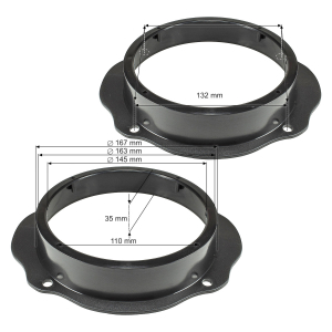 Speaker rings adapter brackets set compatible with Ford Focus C-Max Kuga S-Max front door for 165mm DIN speakers