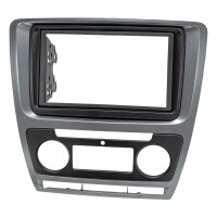 Double DIN radio bezel compatible with Skoda Octavia 1Z automatic climate control 2004-2009 silver metallic