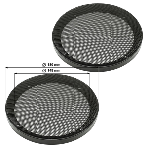 Lautsprecher Gitter Grill f&uuml;r 165mm DIN Lautsprecher schwarz 2-teilig Kunststoffring mit Metallgitter Satz