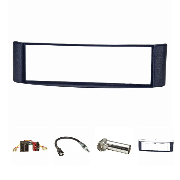 Radio cover set compatible with Smart fortwo (450) My.1998-2007 blue with radio adapter ISO Raku2 antenna adapter ISO