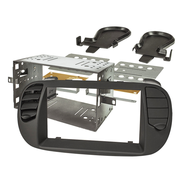 Doppel DIN Radioblende Set kompatibel mit Fiat 500 Bj.2008-2015 schwarz soft touch mit beweglichen Lüftungsgittern Einbaukit