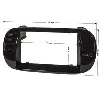 Double DIN radio bezel set compatible with Fiat 500 Bj.2008-2015 piano lacquer black with movable ventilation grilles installation kit